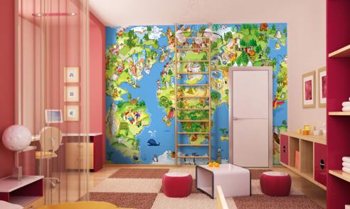 decoracion pared mapamundi