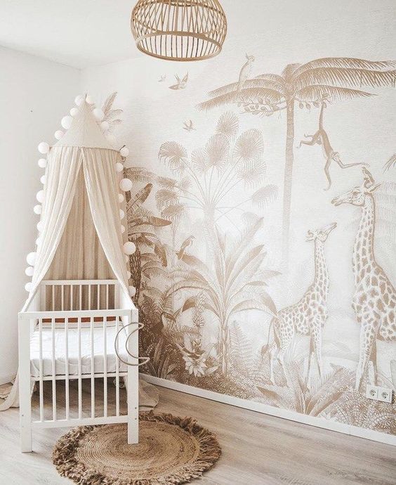 Habitación bebé beige y blanco