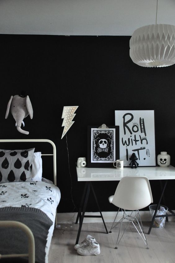 Tendencia habitaciones juveniles en blanco y negro para chicos