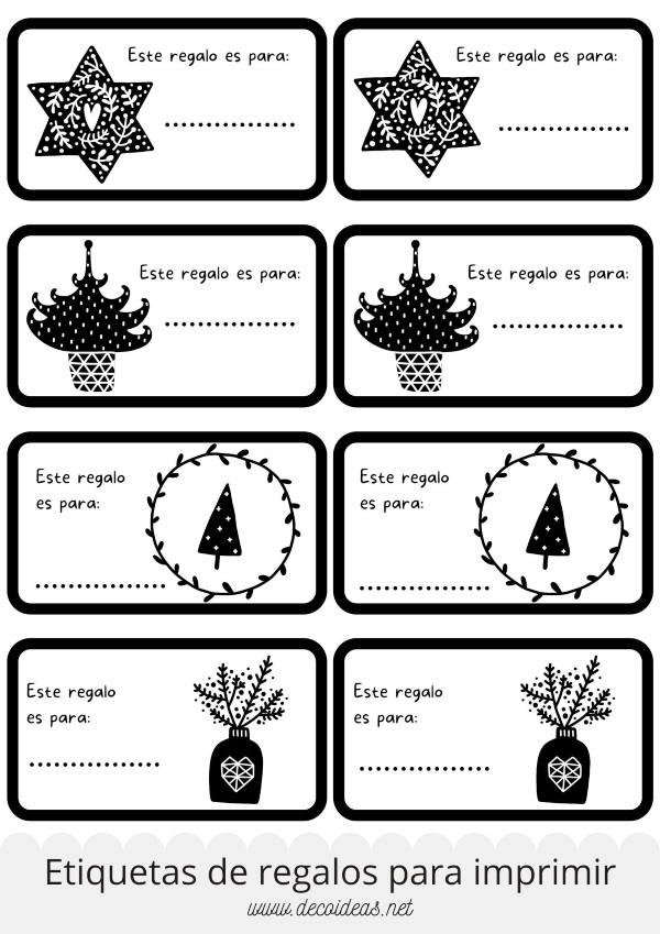 Etiquetas de Navidad en blanco y negro