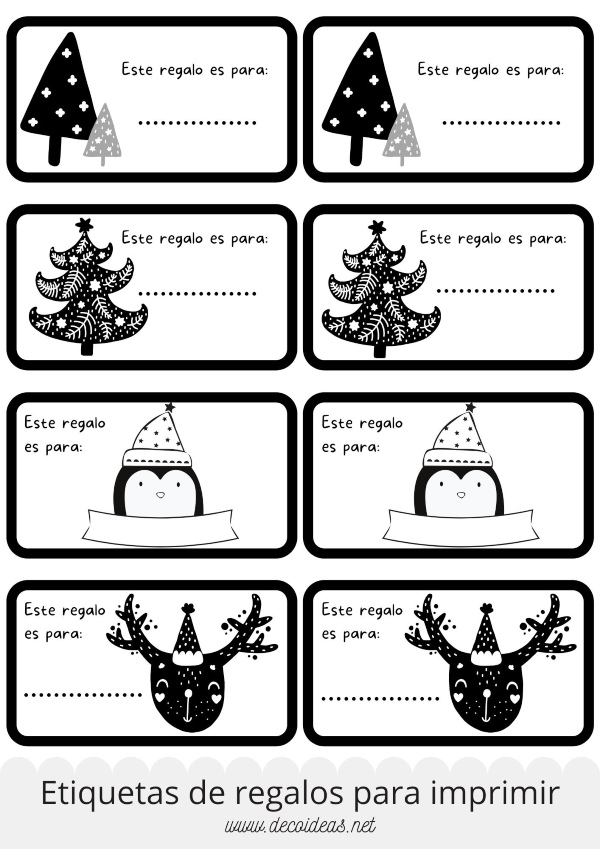 Etiquetas de regalos en blanco y negro