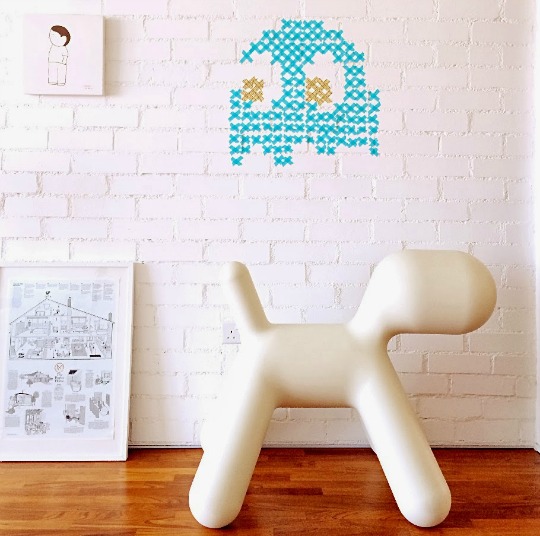 Pared divertida con Pac-Man de washi tape