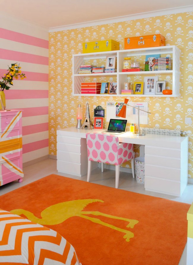 Habitación rosa y naranja. Decoración infantil Decoideas.net